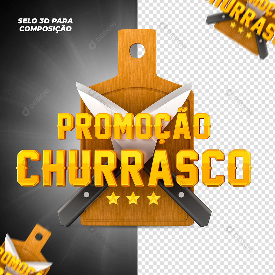 Promoção Churrasco Selo 3D Para Composição PSD + PNG Transparente