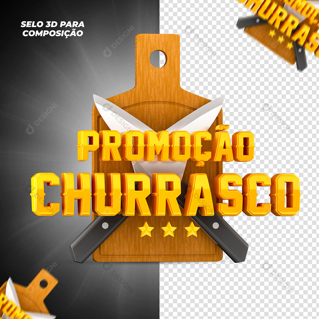 Promoção Churrasco Selo 3D Para Composição PSD + PNG Transparente