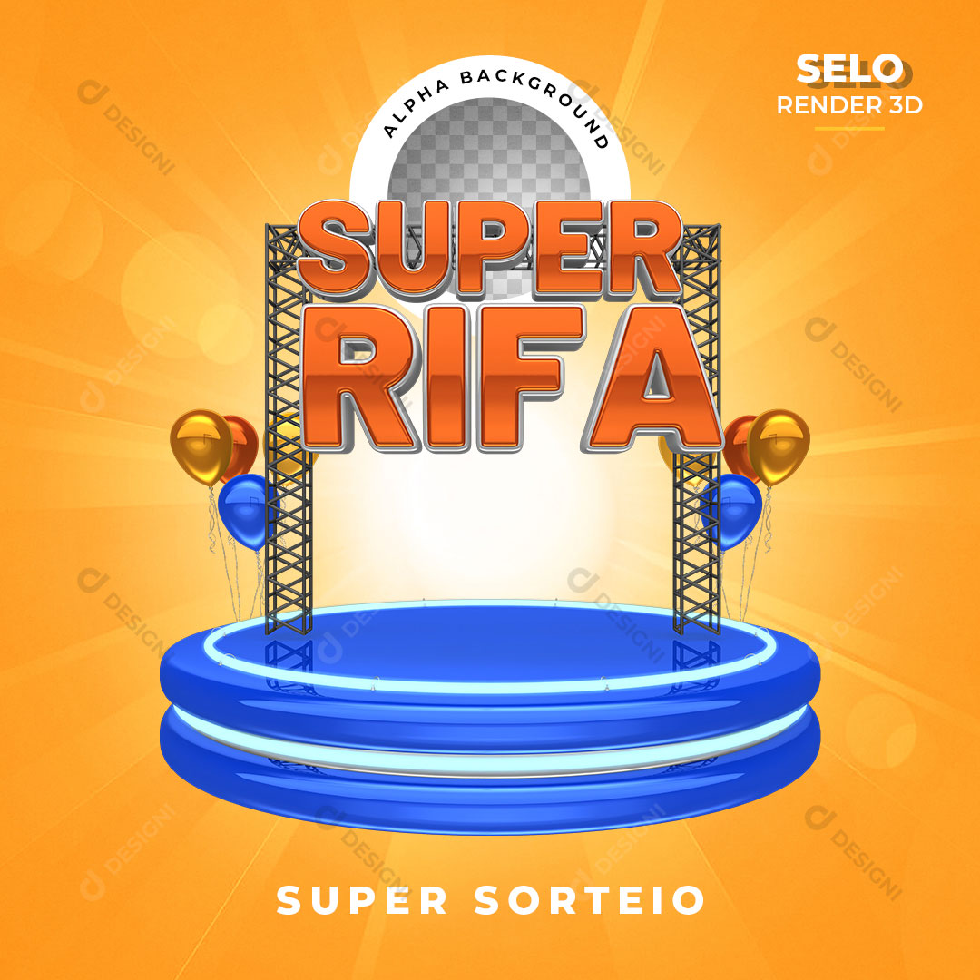 Super Rifa Selo 3D + Pódio Elemento Para Composição PNG Transparente