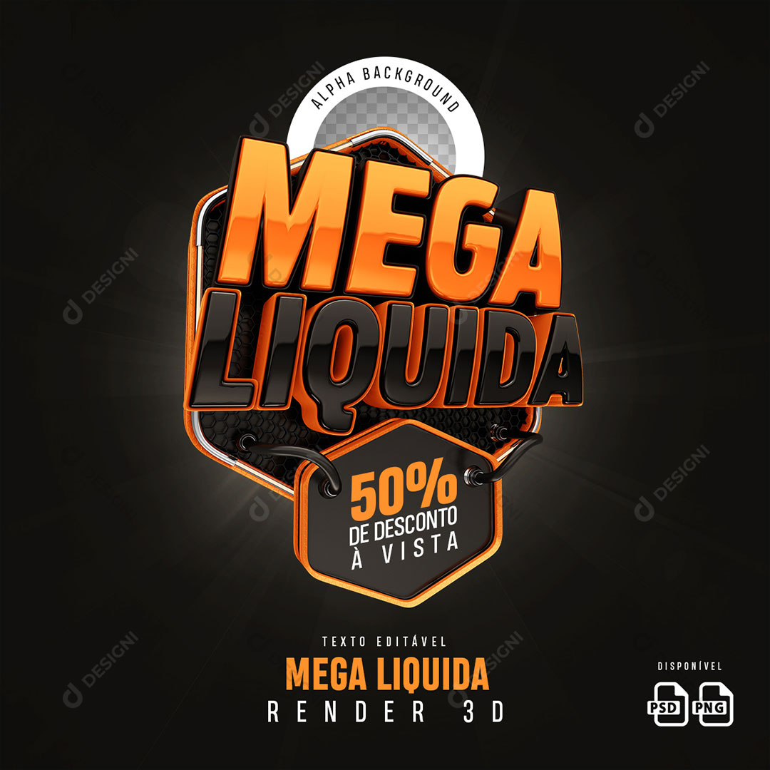 Mega Liquida Selo 3D Texto Editável PSD + PNG Transparente