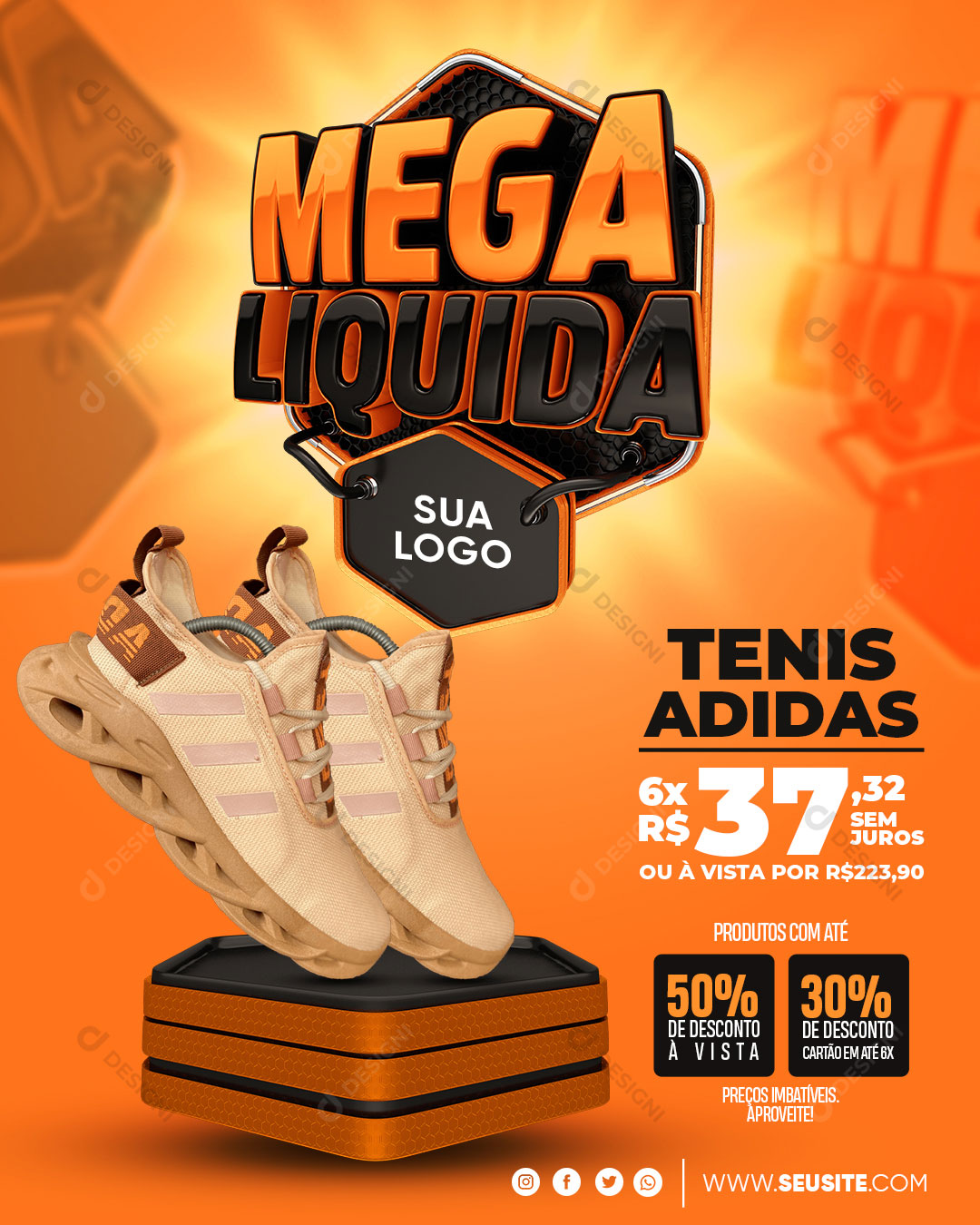 Post Mega Liquida Tênis Ofertas Promoção Social Media PSD Editável