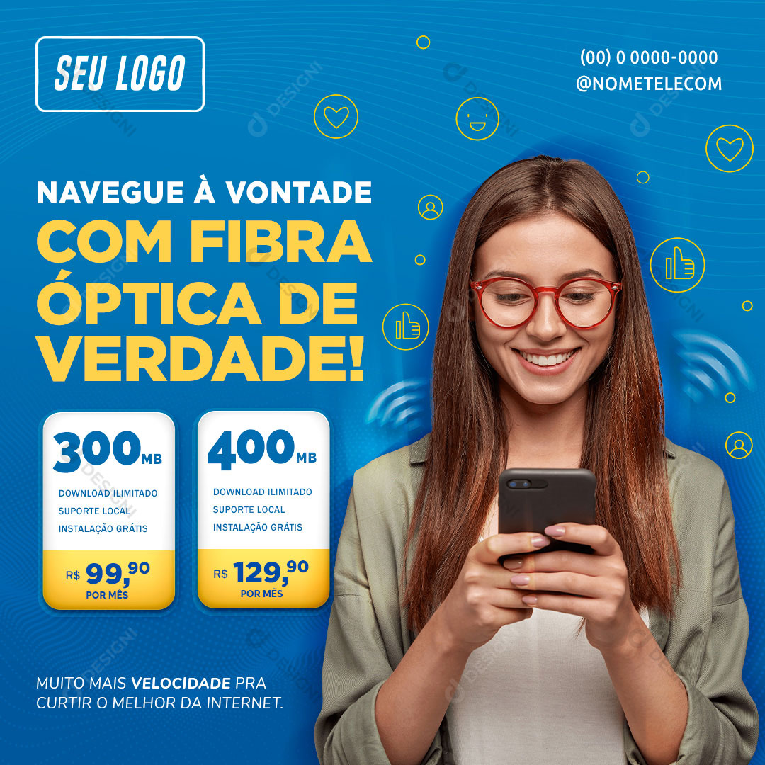 Navegue à Vontade Com Fibra Óptica de Verdade Social Media PSD Editável