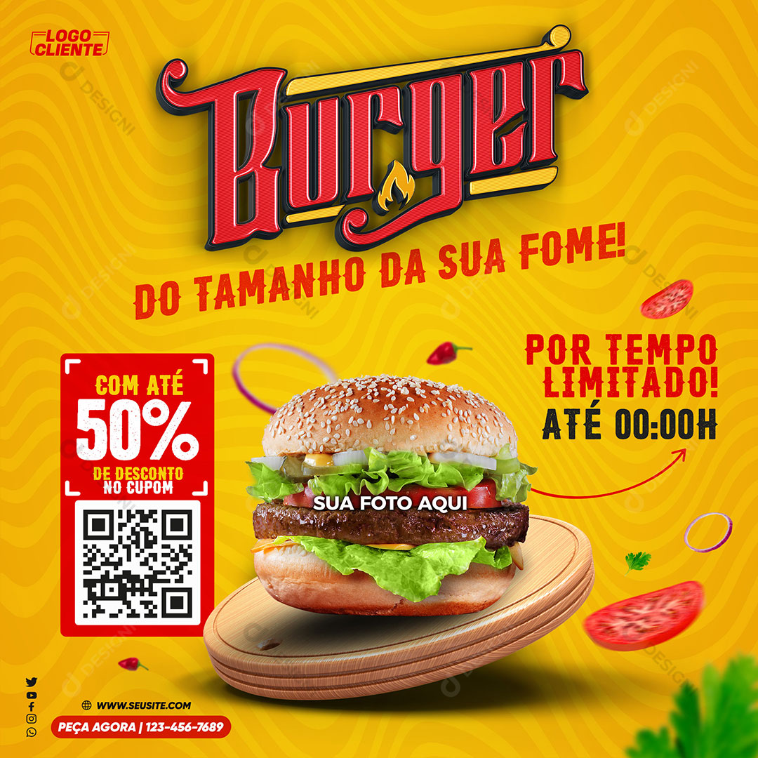 Hamburgueria Burger do Tamanho da Sua Fome Social Media PSD Editável