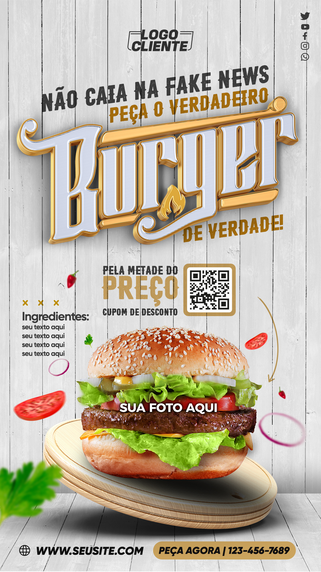 Story Hamburguera Não Caia na Fake News Peça o Verdadeiro Burguer Social Media PSD Editável