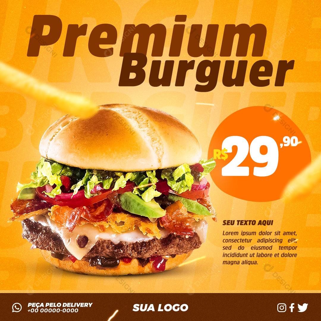 Hamburgueria Premium Burguer Social Media PSD Editável