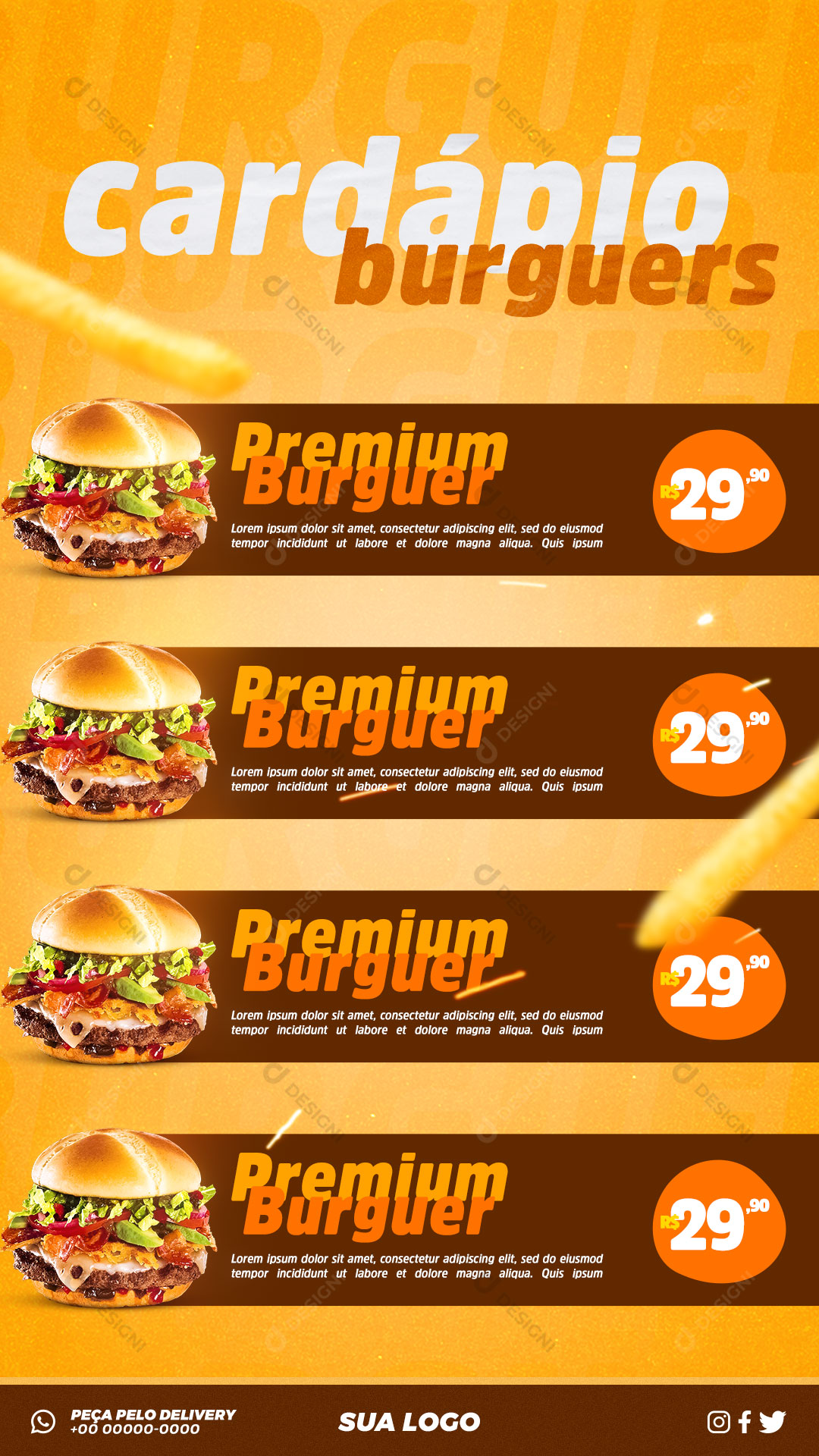 Story Hamburgueria Cardápio Burguers Social Media PSD Editável