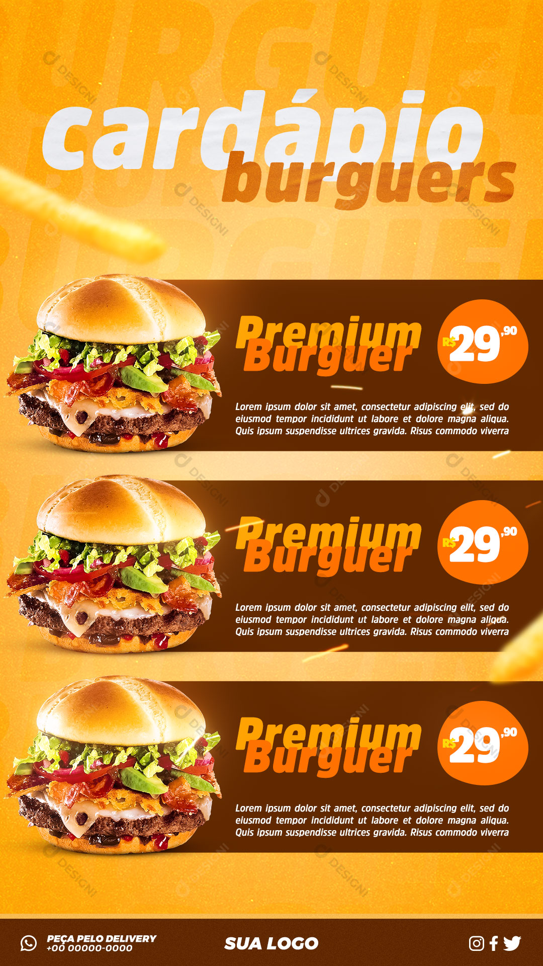 Story Hamburgueria Cardápio Burguers Social Media PSD Editável