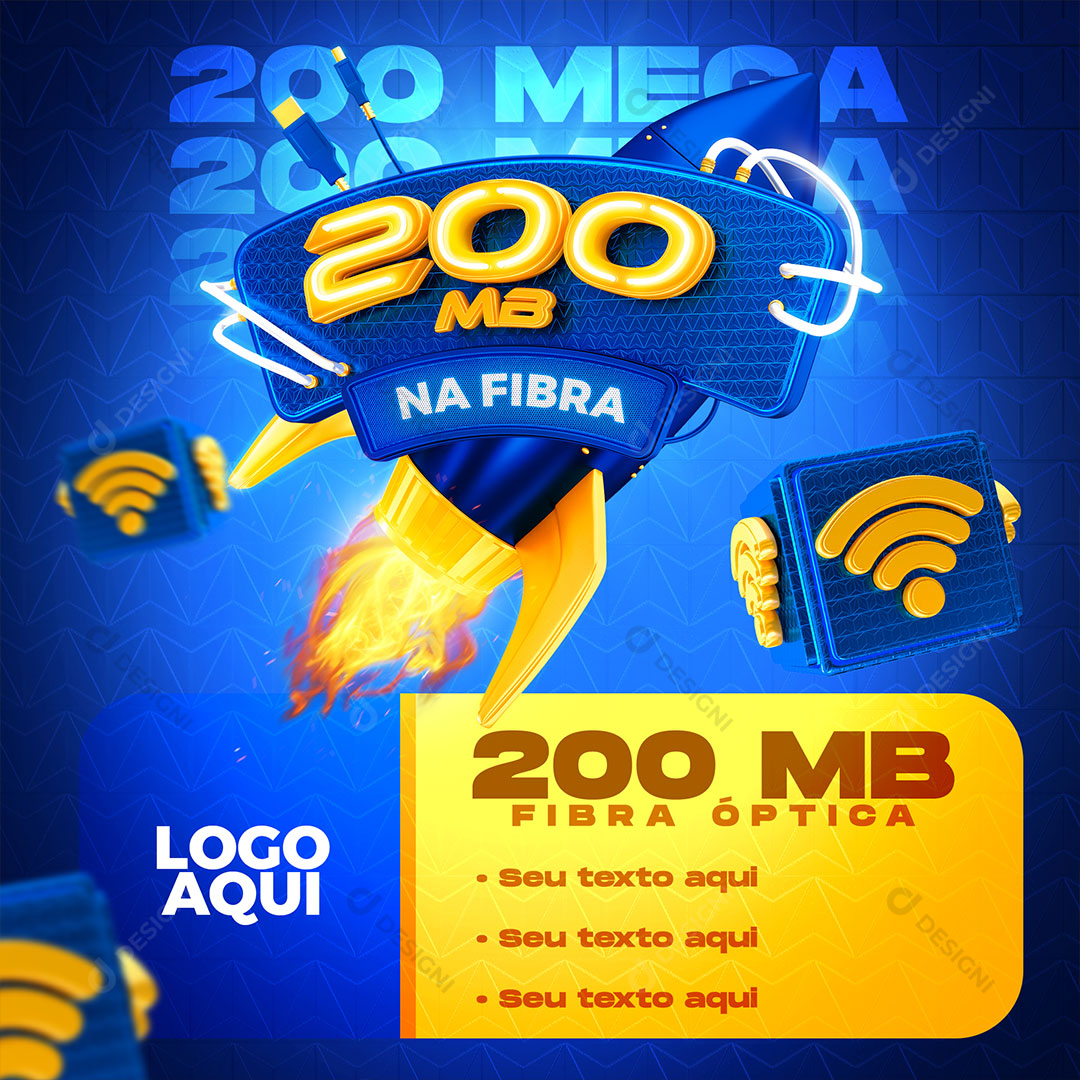 Internet 200 Mbps na Fibra Óptica Selo Social Media PSD Editável