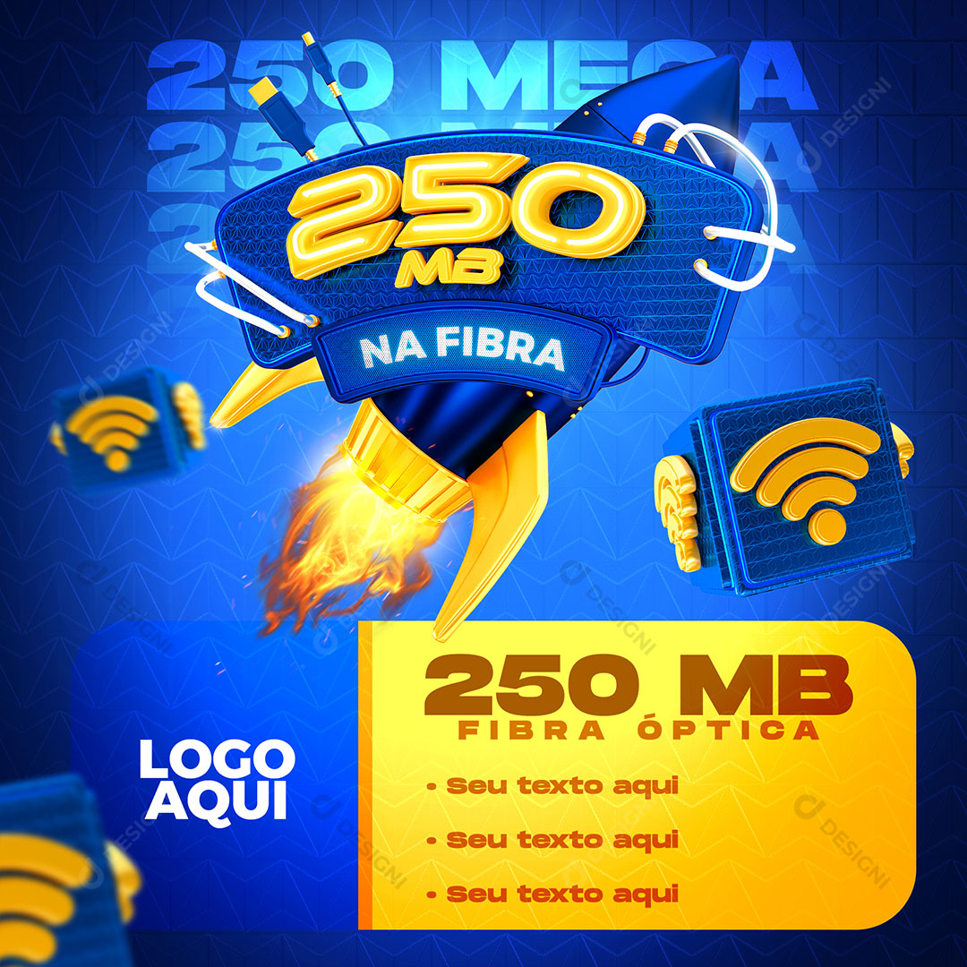 Internet 250 Mbps na Fibra Óptica Selo Social Media PSD Editável