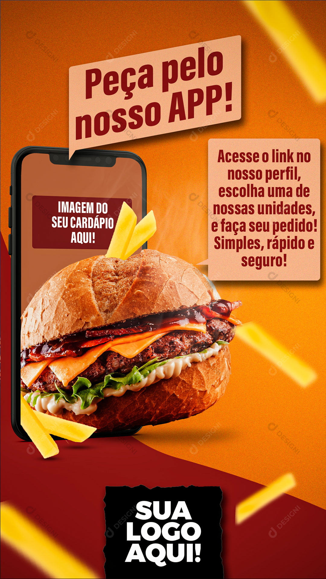 Hamburgueria Peça Pelo Nosso App Social Media PSD Editável