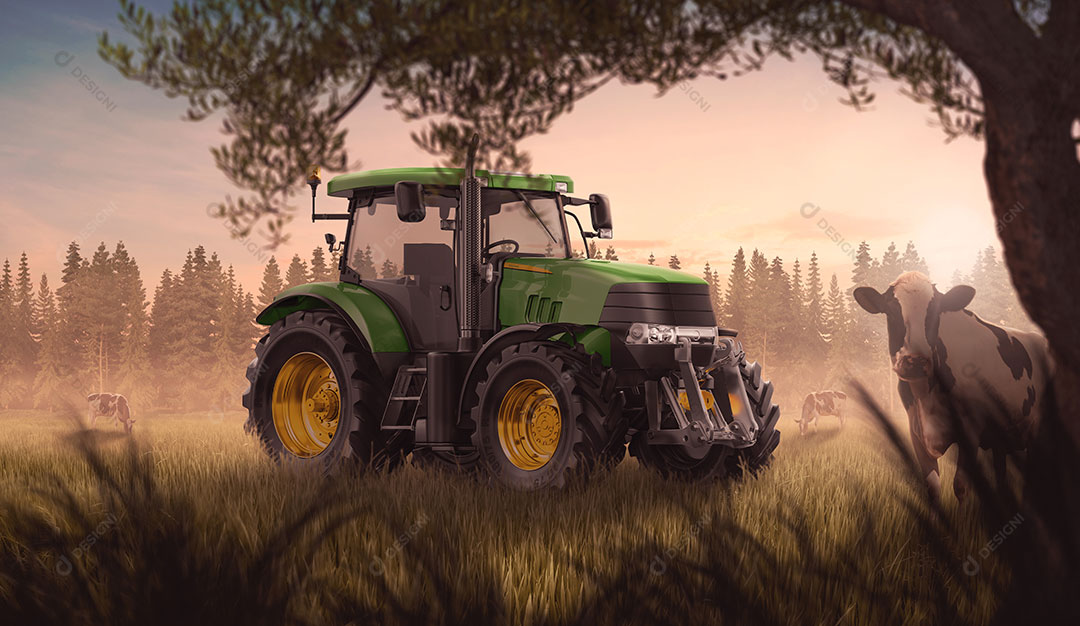 Manipulação de Imagem Trator Campo Fazenda Gado JPG