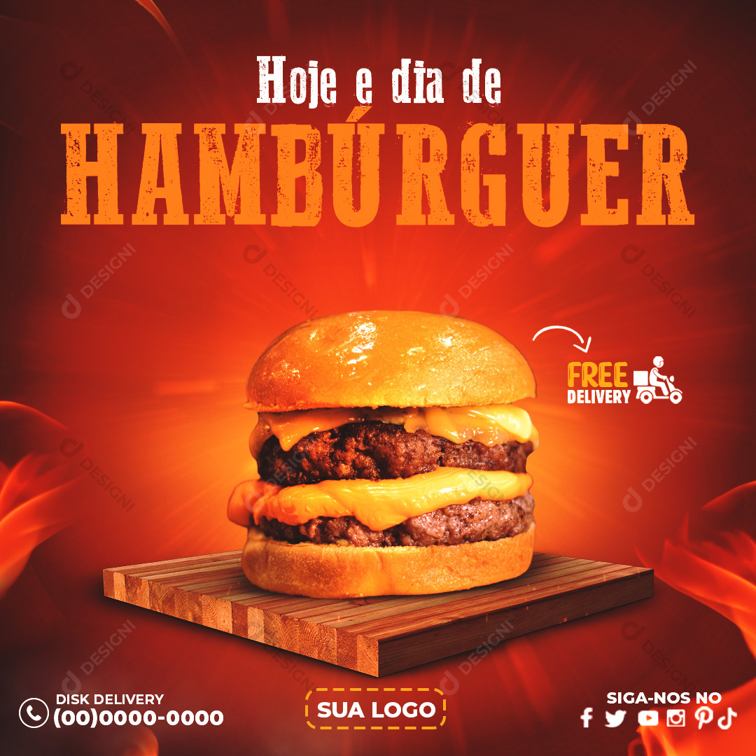 Hamburgueria Hoje é Dia de Hambúguer Social Media PSD Editável