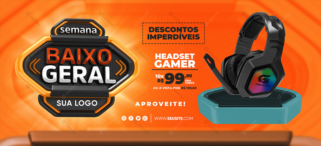 Banner Semana Baixo Geral Headset Social Media PSD Editável