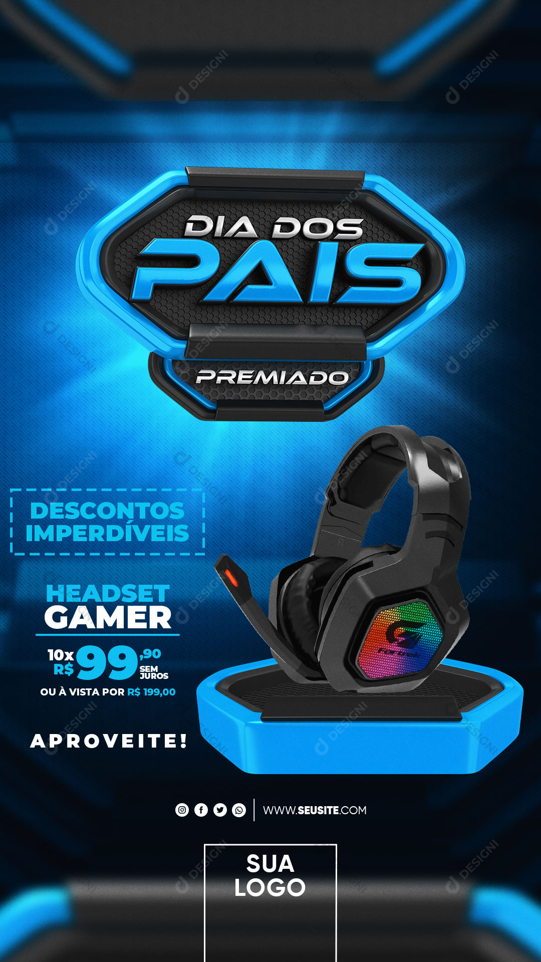 Dia dos Pais Premiado Headset Social Media PSD Editável