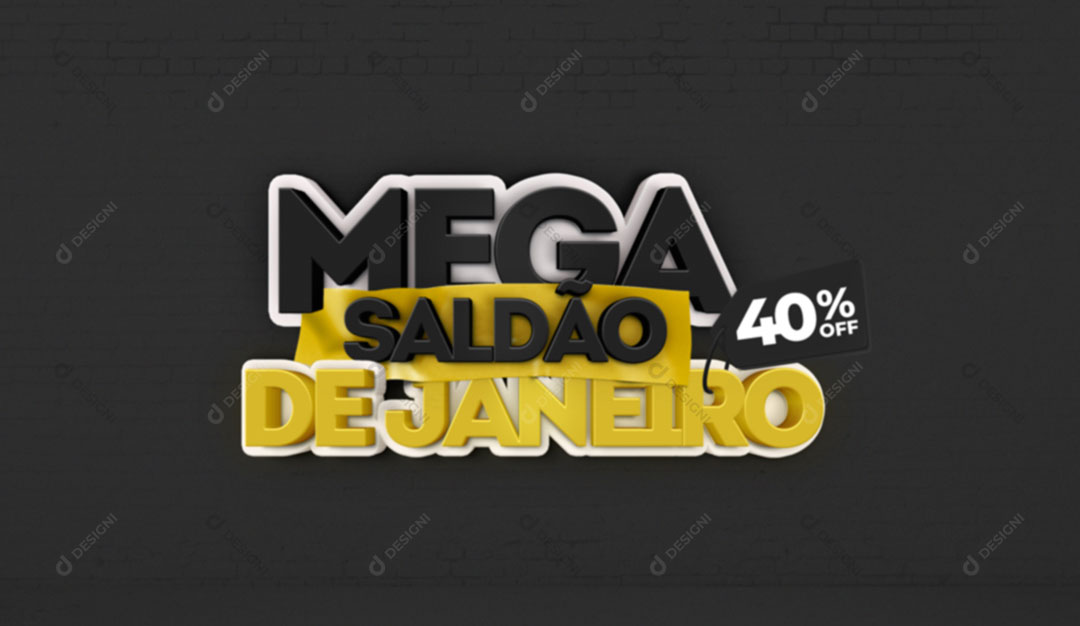 Mega Saldão de Janeiro Selo 3D Elemento Para Composição Texto Editável PSD