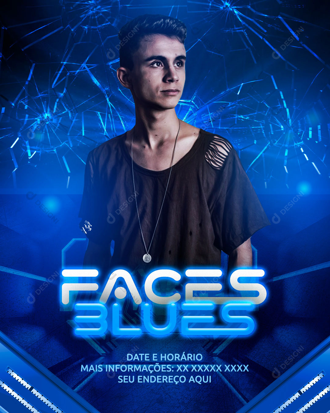 Flyer Evento Show Faces Blue Artista Social Media PSD Editável