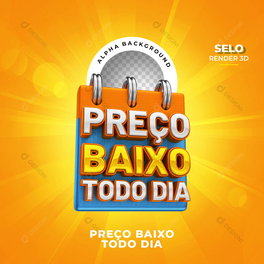 Preço Baixo Todo Dia Selo 3D Para Composição PNG Transparente