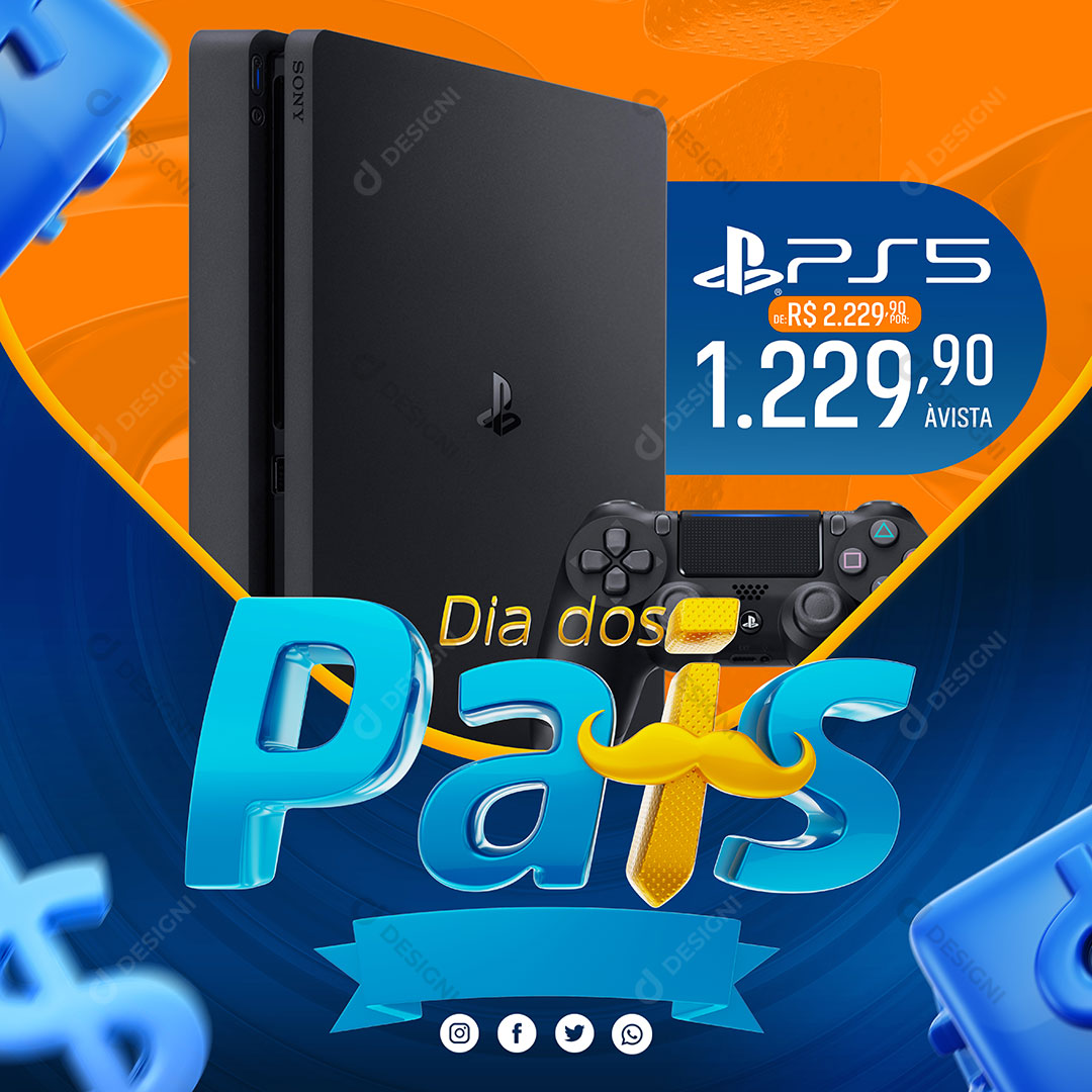 Loja Dia dos Pais Produto PS5 Social Media PSD Editável