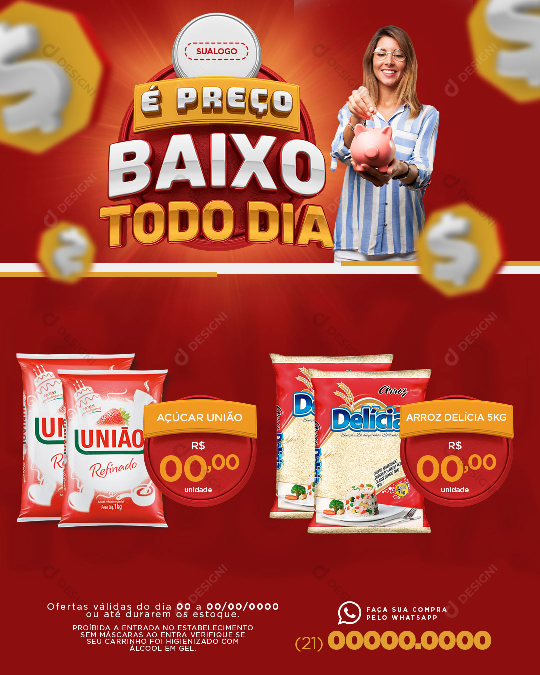 Supermercado É Preço Baixo Todo Dia Produtos Social Media PSD Editável