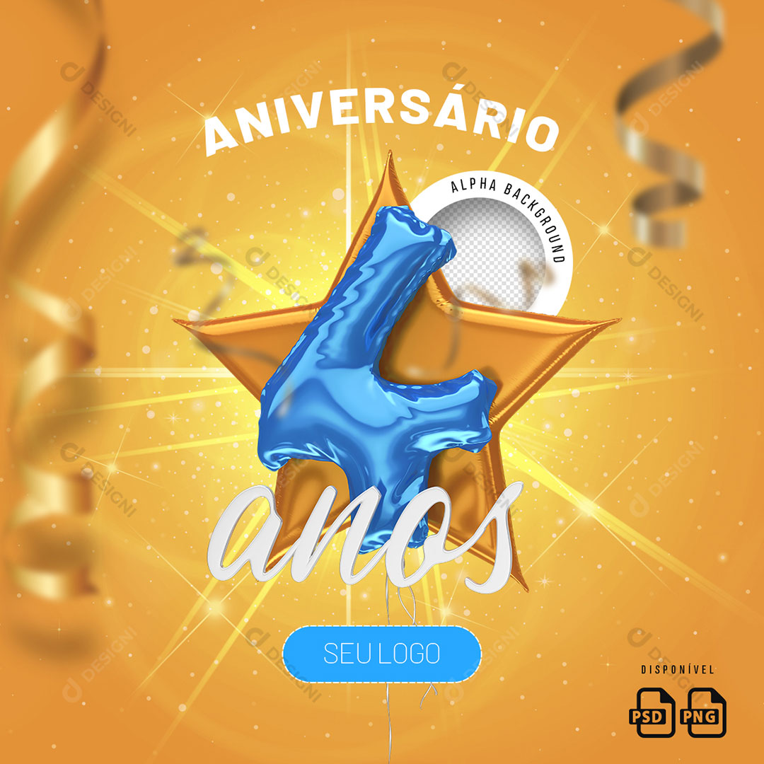 Number 4 Years Anniversary 3D Element For Composition PSD + Transparent PNG