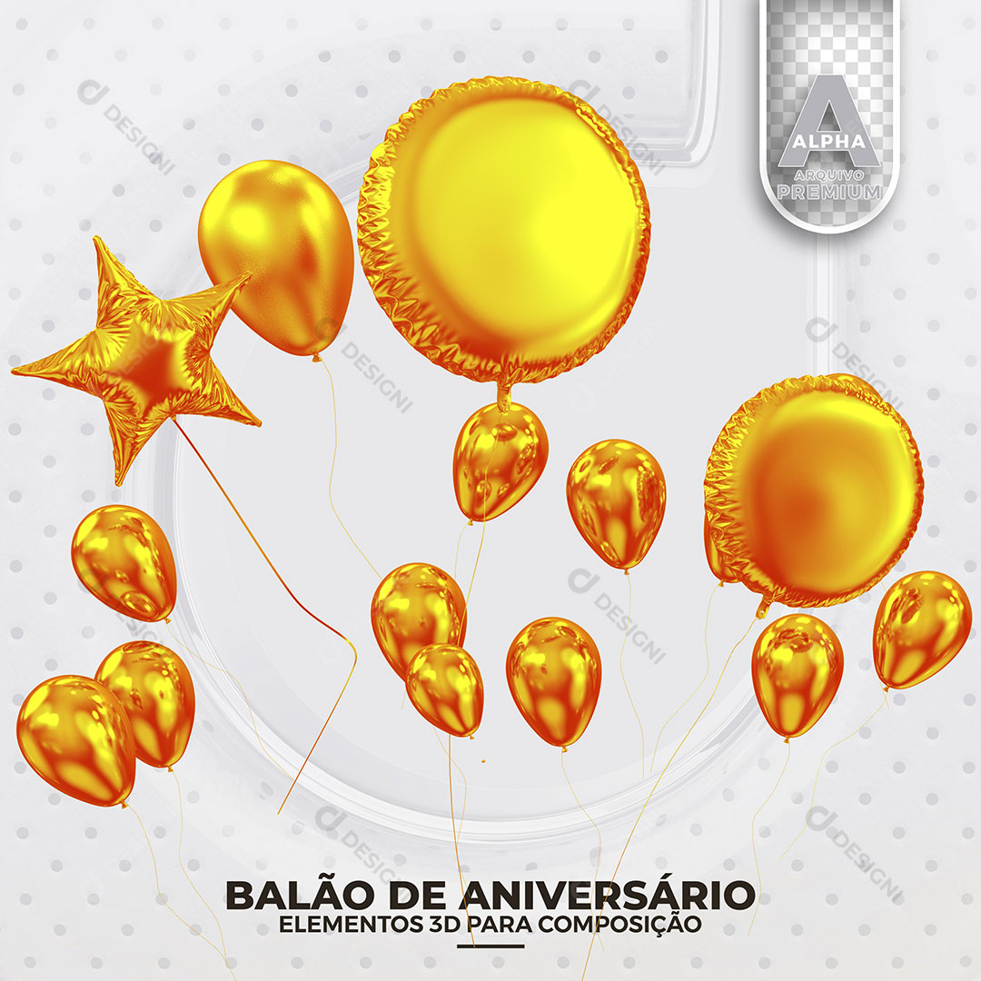Balões de Aniversário Elemento 3D Para Composição PSD