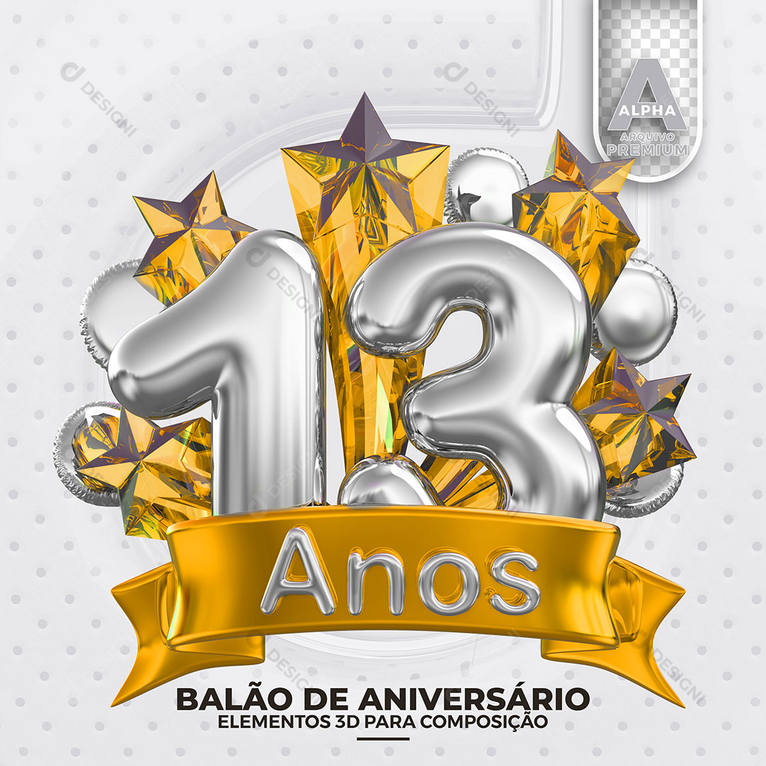 Elemento 3D 13 Anos Aniversário Para Composição PSD