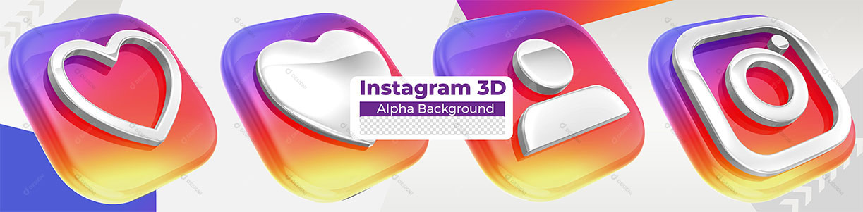 Ícones 3D Instagram Redes Sociais Para Composição PSD