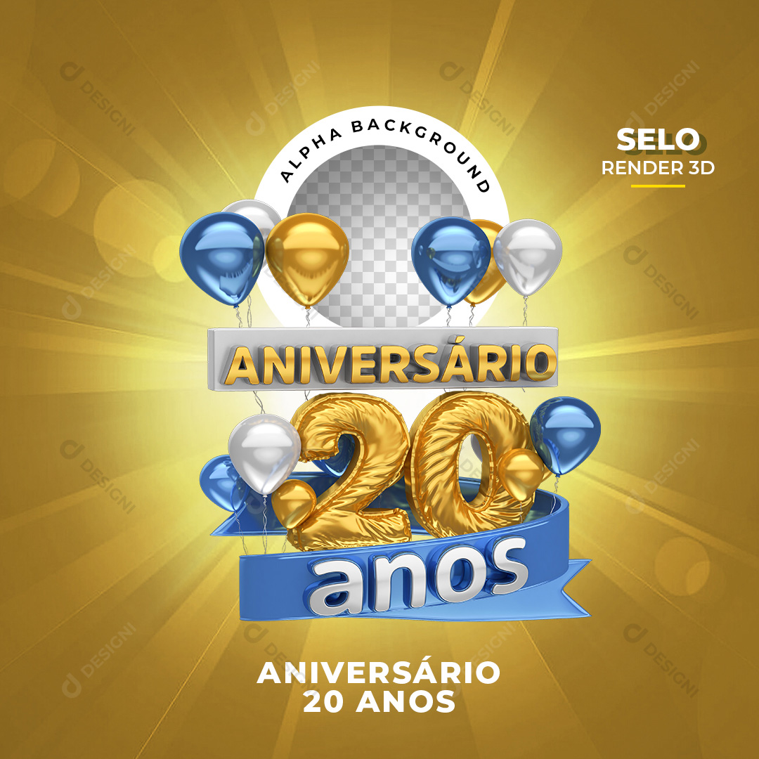 Selo 3D Aniversário de 20 Anos PNG Transparente Sem Fundo