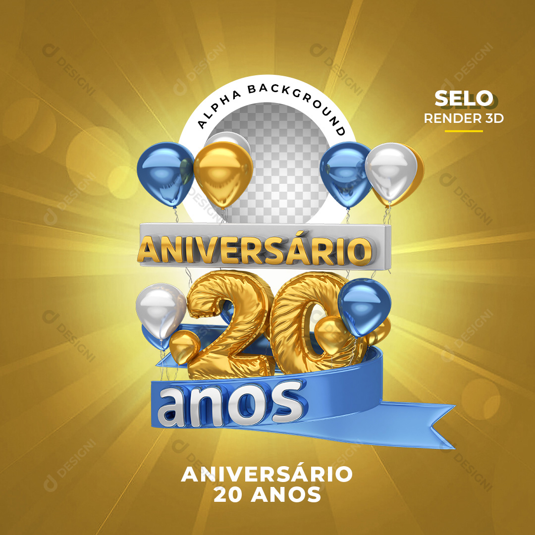 Selo 3D Aniversário de 20 Anos PNG Transparente Sem Fundo