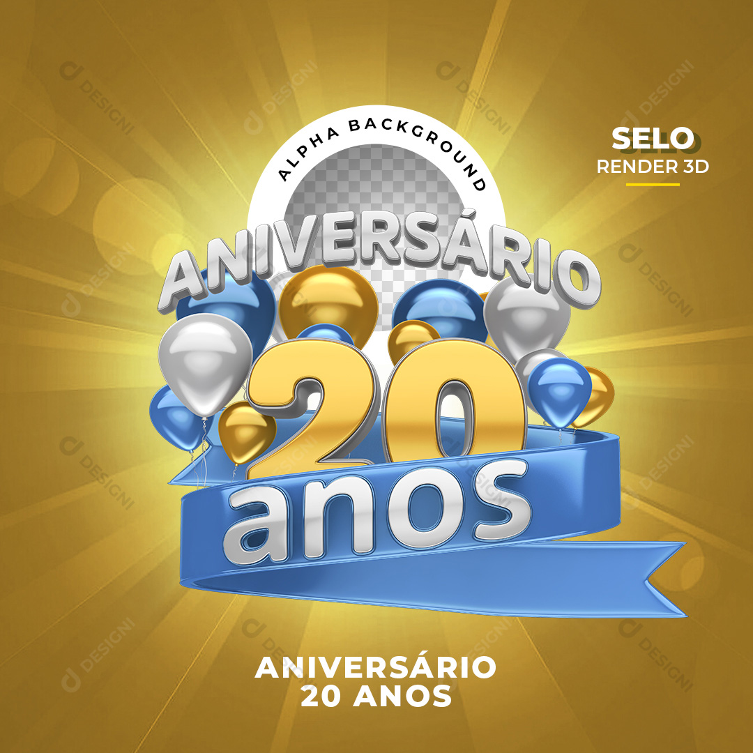 Selo 3D Aniversário de 20 Anos PNG Transparente Sem Fundo