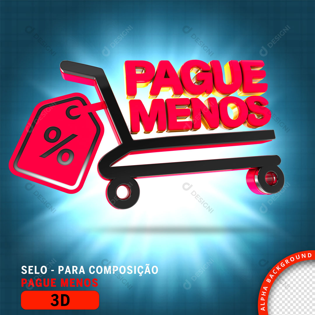 Pague Menos Selo 3D Elementos Para Composição PNG Transparente
