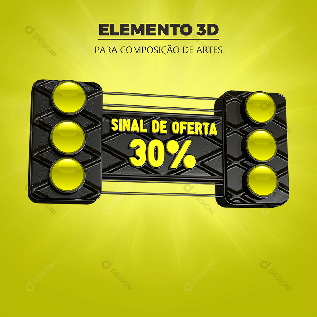 Semáforo Amarelo Sinal de Oferta Elemento 3D Para Composição PNG Transparente