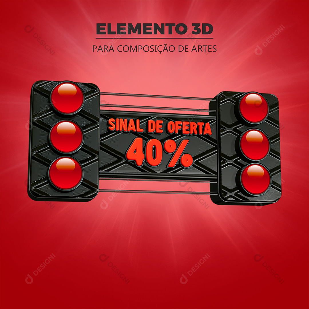 Semáforo Vermelho Sinal de Oferta Elemento 3D Para Composição PNG Transparente