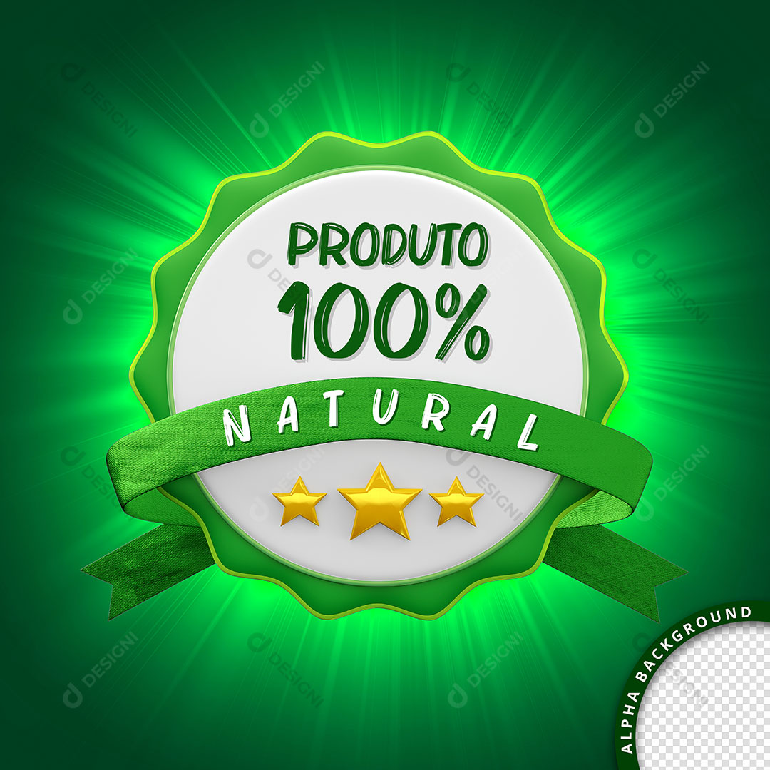 Produto 100% Natural Selo 3D Para Composição Texto Edittável PSD