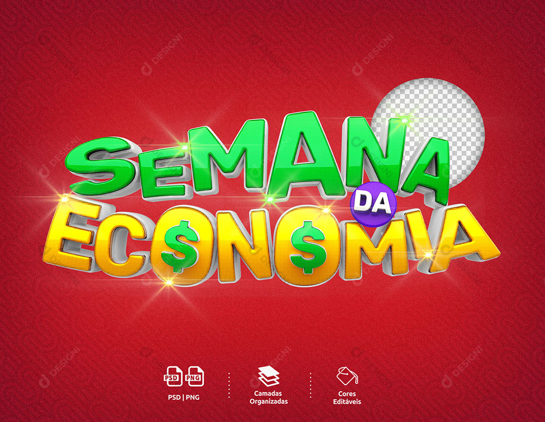 Semana da Economia Selo 3D Cores Editável PSD + PNG Transparente