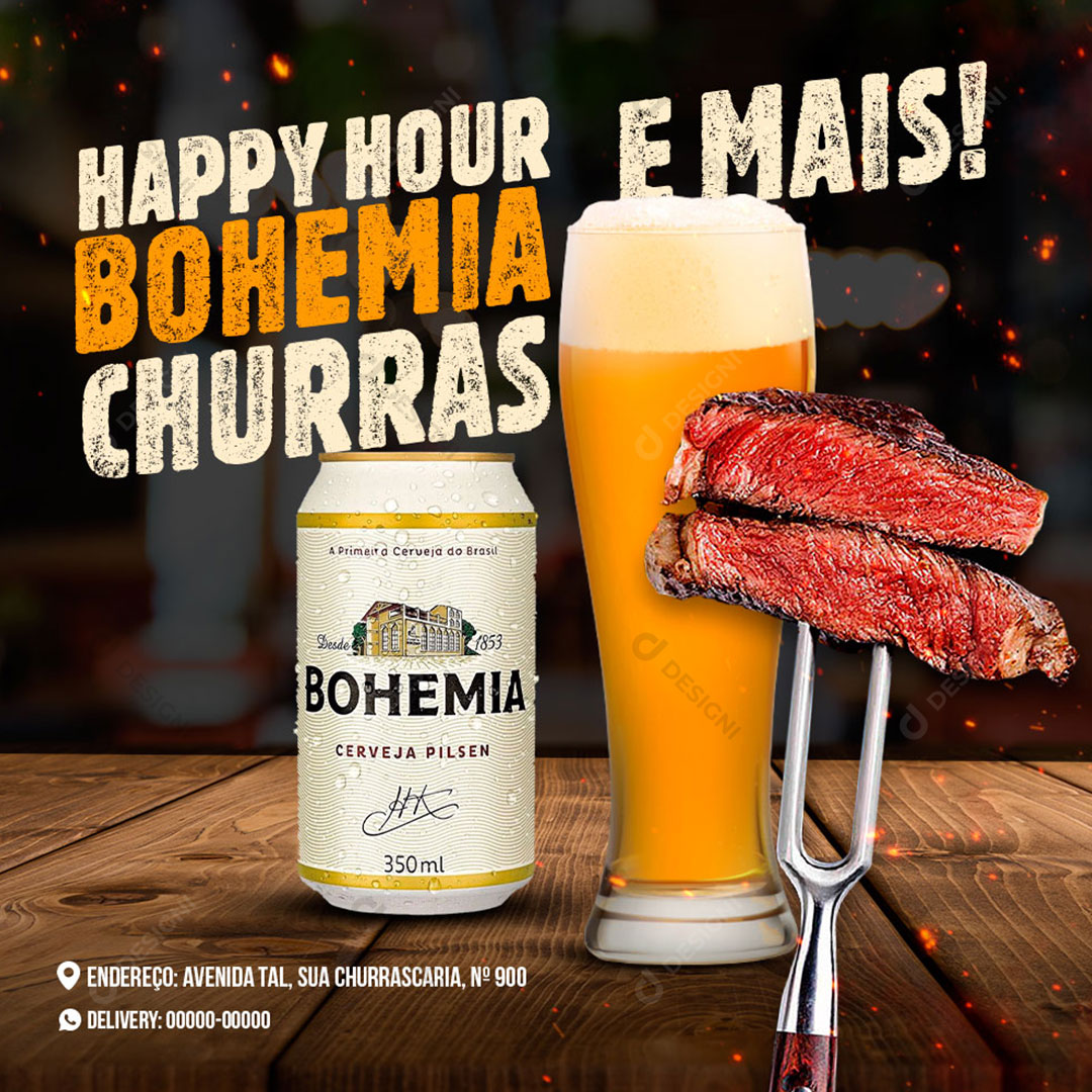 Distribuidora Happy Hour Cerveja e Churrasco Social Media PSD Editável