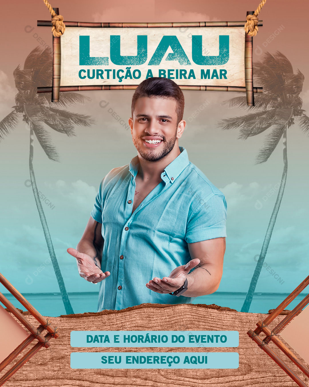 Flyer Evento Show Luau Curtição a Beira Mar Social Media PSD Editável