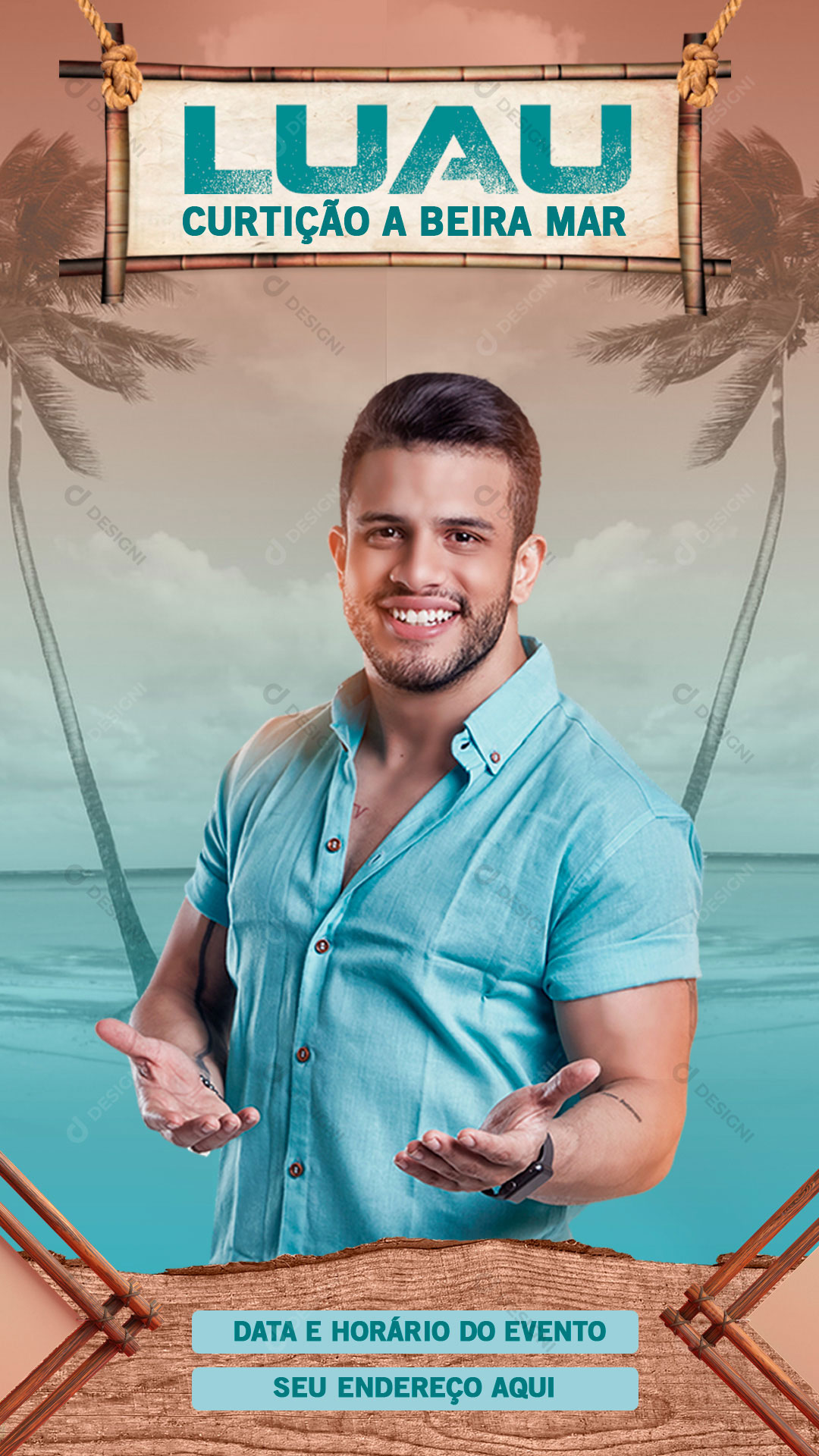 Story Flyer Evento Show Luau Curtição a Beira Mar Social Media PSD Editável