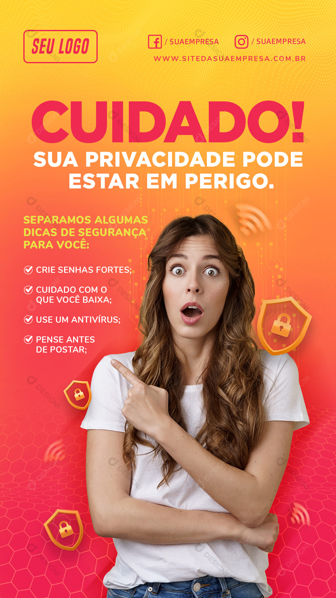 Sua Privacidade Pode Estar em Risco Stories Social Media PSD Editável