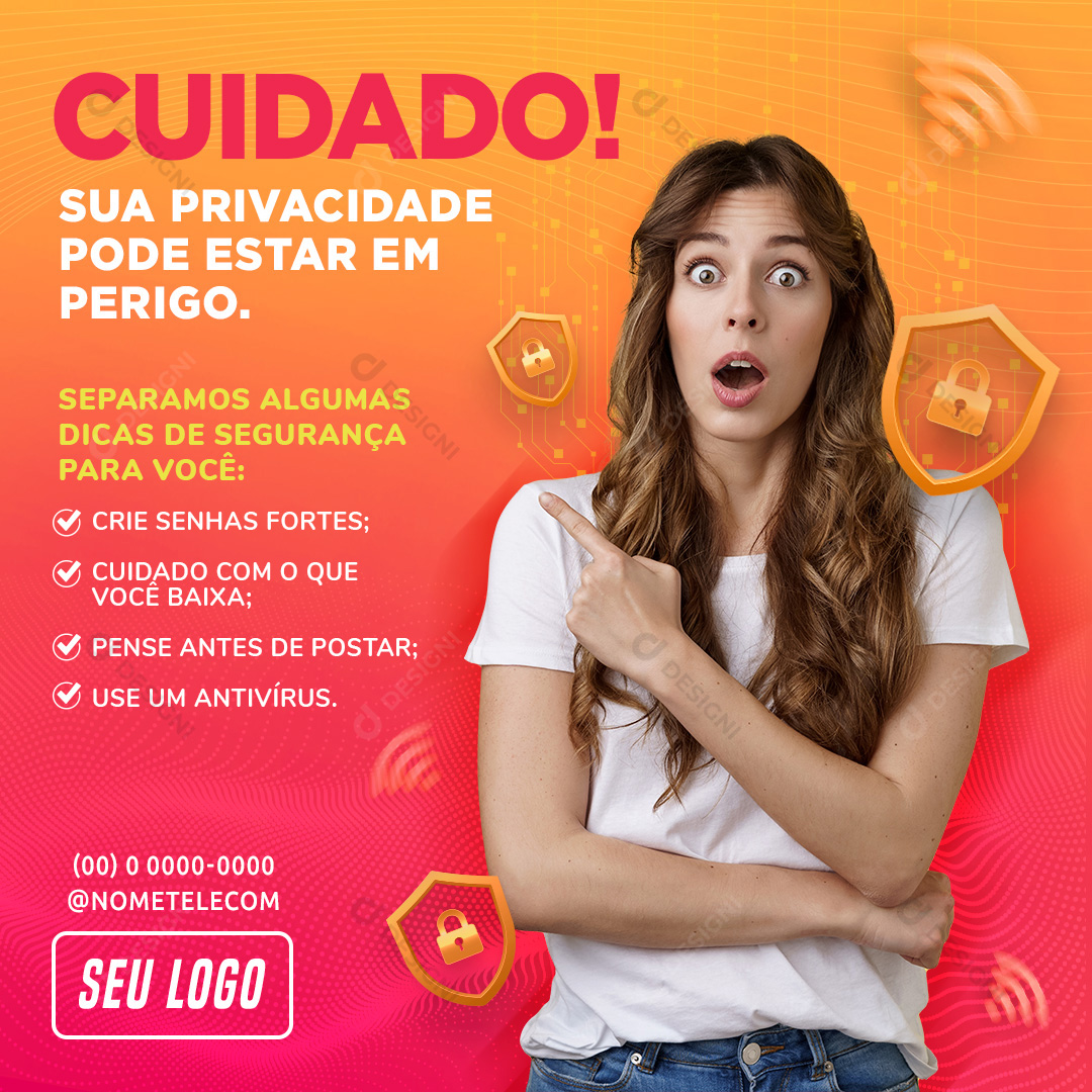 Sua Privacidade Pode Estar em Risco Social Media PSD Editável