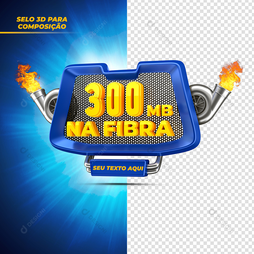 Selo 3D Internet 300 MB Na Fibra PSD Texto Editável