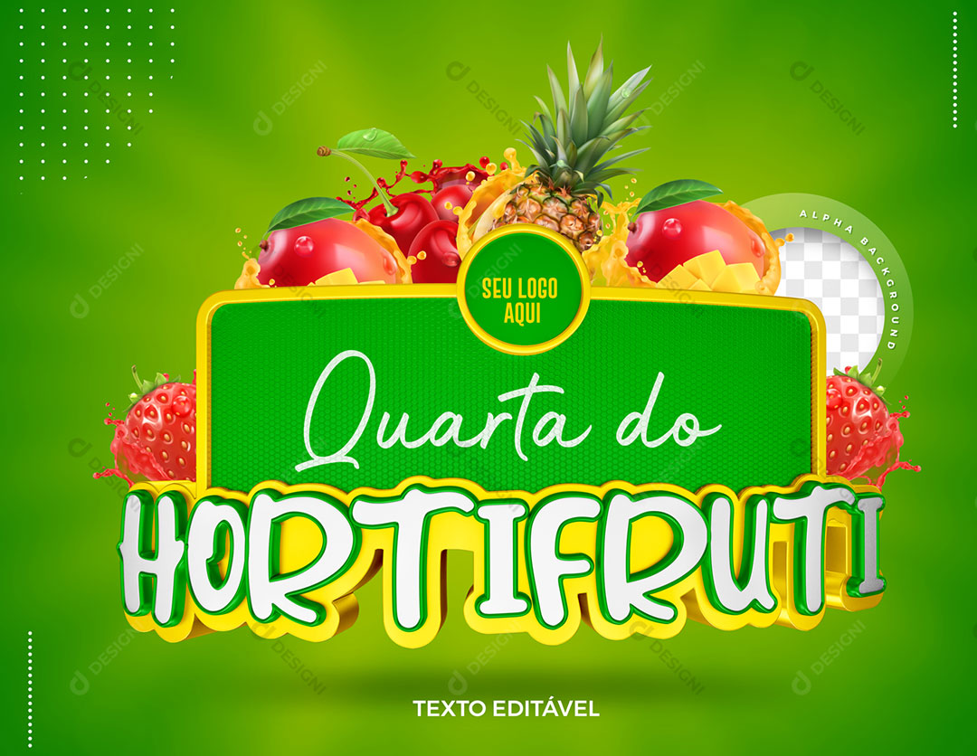 Quarta Hortifruti Selo 3D Para Composição PSD Editável
