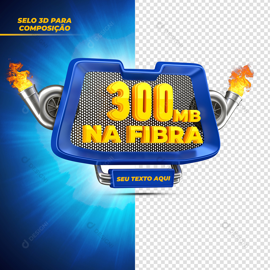 Selo 3D Internet 300 MB Na Fibra PSD Texto Editável