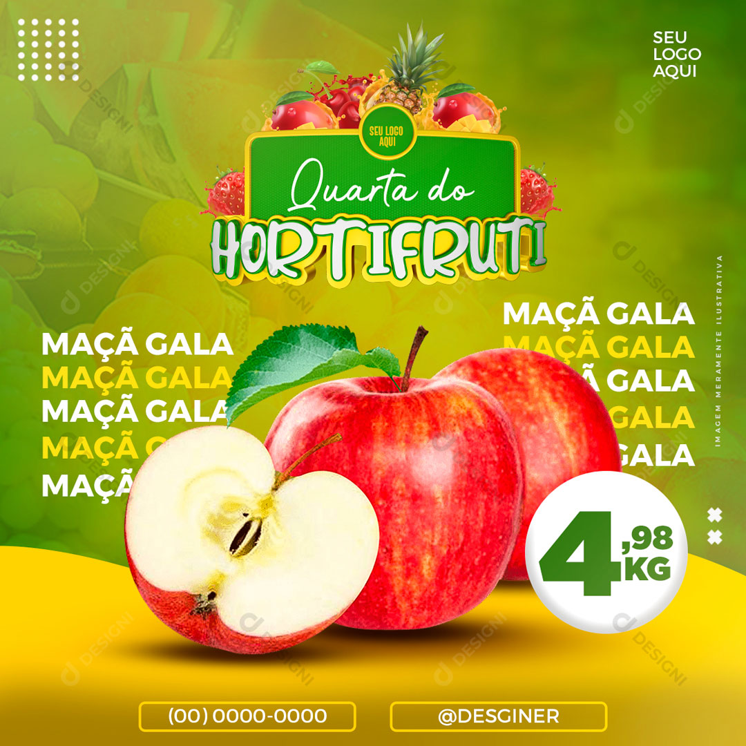 Quarta Hortifruti Maça Gala Social Media PSD Editável