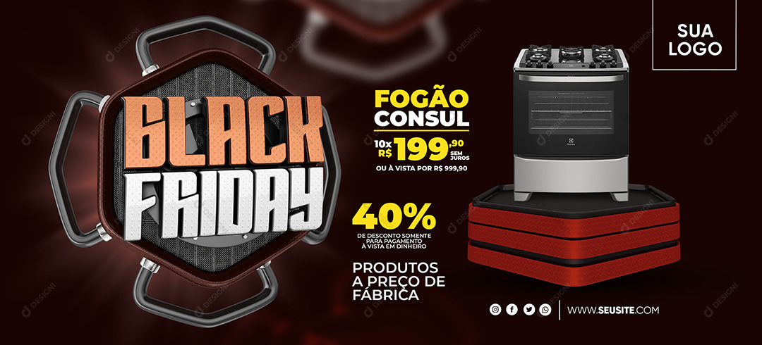 Banner Black Friday Fogão Consul Eletrodomésticos Social Media PSD Editável