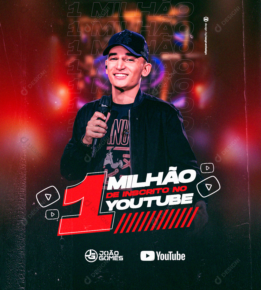 Flyer Show Evento 1 Milhão de Inscritos Youtube Artista Social Media PSD Editável