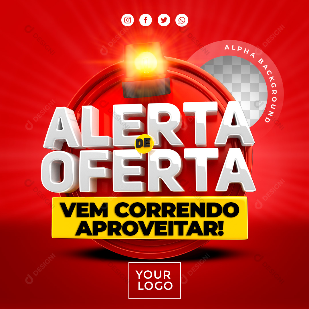 Selo 3D Alerta de Oferta PSD Texto Editável