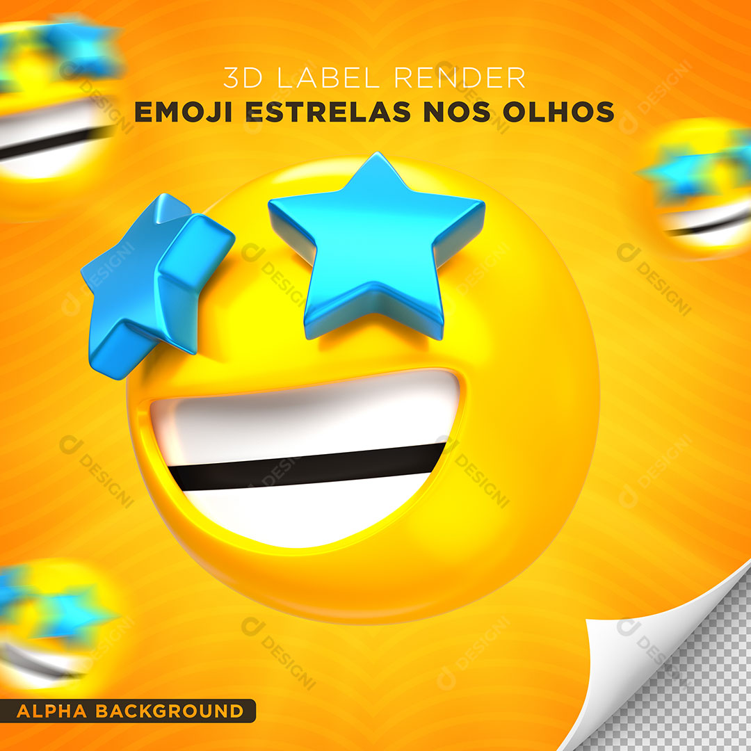 Emoji Sorrindo Estrelas Elemento 3D Para Composição PNG Transparente