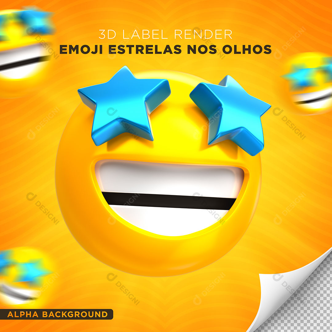 Emoji Sorrindo Estrelas Elemento 3D Para Composição PNG Transparente