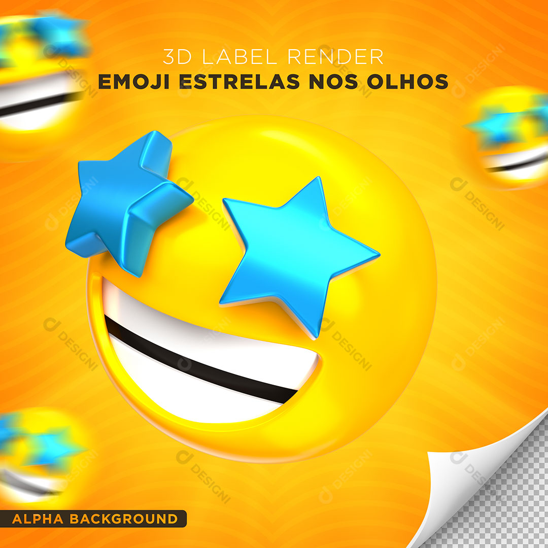 Emoji Estrela Nos Olhos Elemento 3D Para Composição PNG Transparente